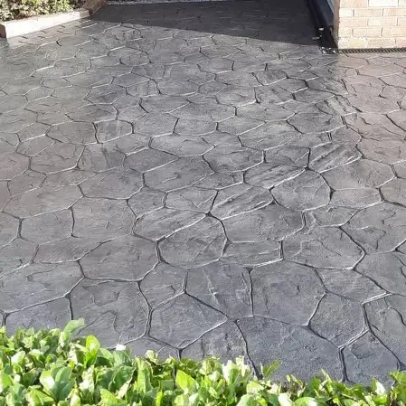 Completed patterned concrete driveway